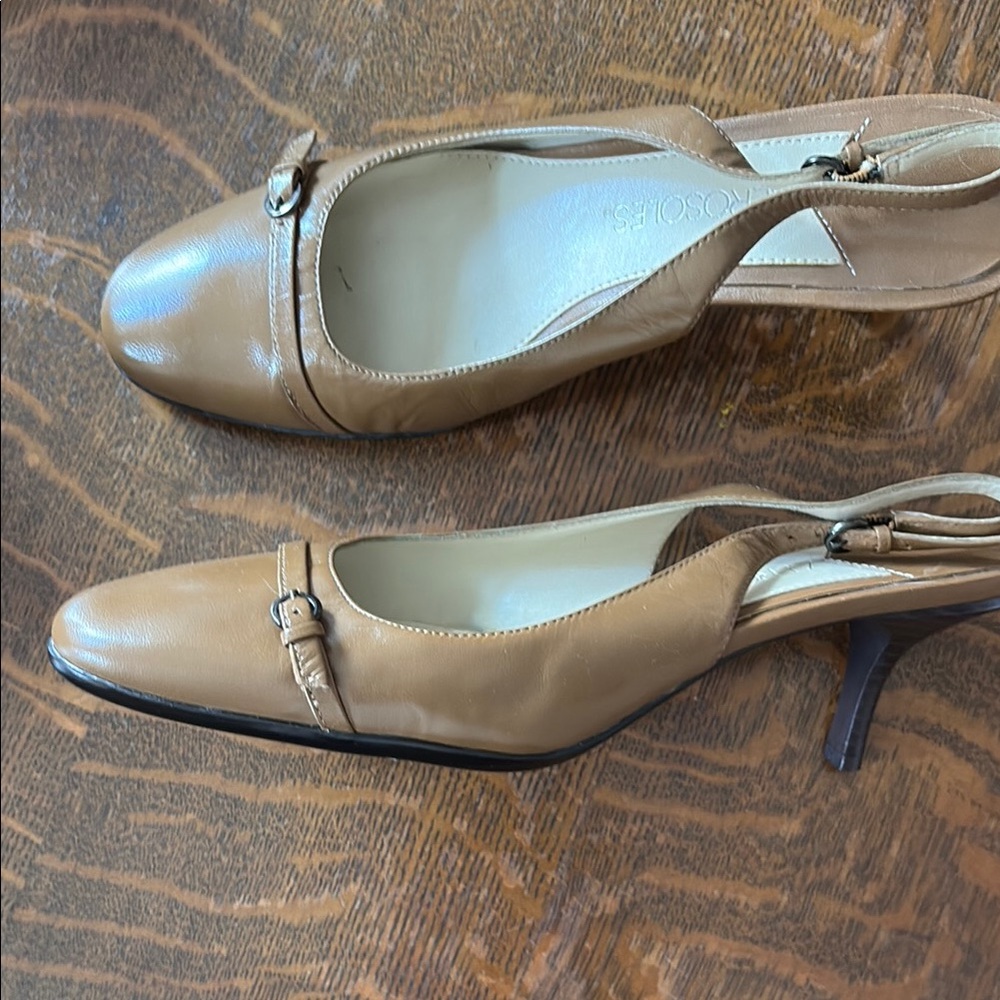 AEROSOLES Tan Kitten Heel Slingback Shoes